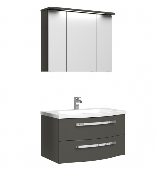 Pelipal 4005 Badmöbel Set 92 cm breit mit Spiegelschrank inkl. LED-Kranzbodenbeleuchtung