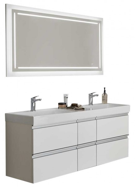 Puris c!puro Badmöbelkombination - 152 cm Doppelwaschtisch &amp; Flächenspiegel