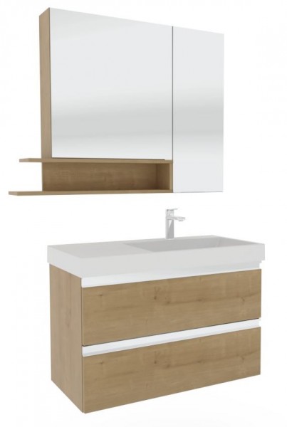 Puris c!puro Badmöbel Set - 90 cm mit Ablagefläche links / mit 2 Auszügen