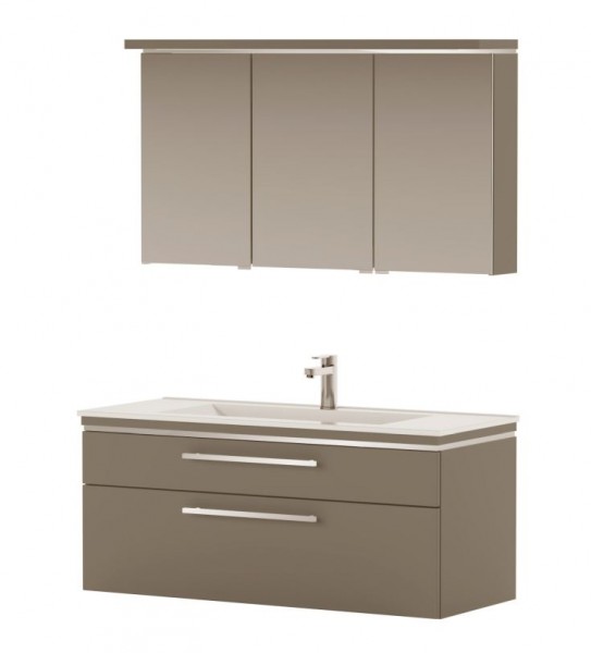 Puris Cool Line Badmöbel Set 122 cm breit - Spiegelschrank inkl. Gesimsboden mit LED Flächenleuchte