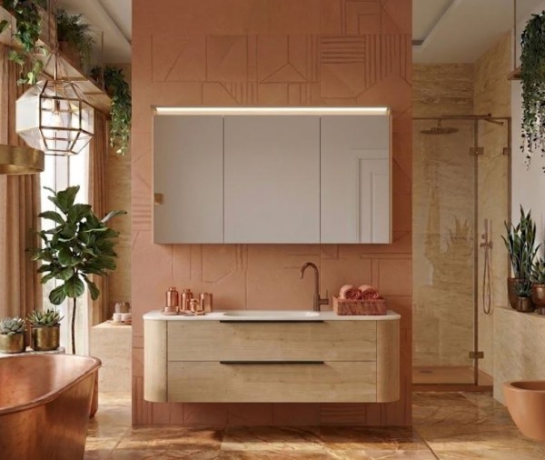 Puris Veluna Badmöbelset mit Stonepluswaschtisch und Spiegelschrank - 130 cm