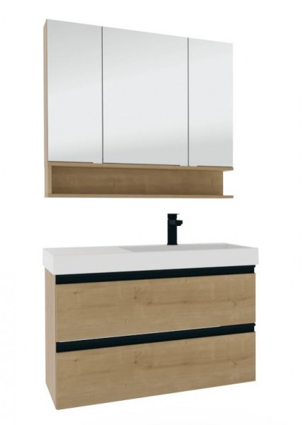 Puris c!puro Badmöbel Set - 90 cm mit Ablagefläche links / mit 2 Auszügen