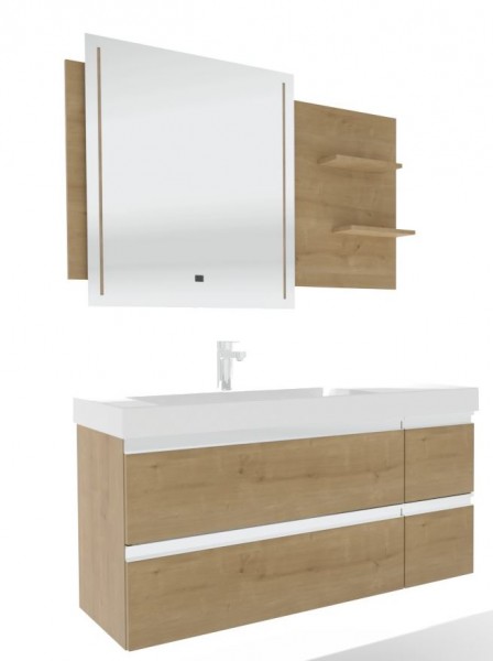 Puris c!puro Badmöbel Set - 120 cm Becken - Ablage rechts / mit 4 Auszügen
